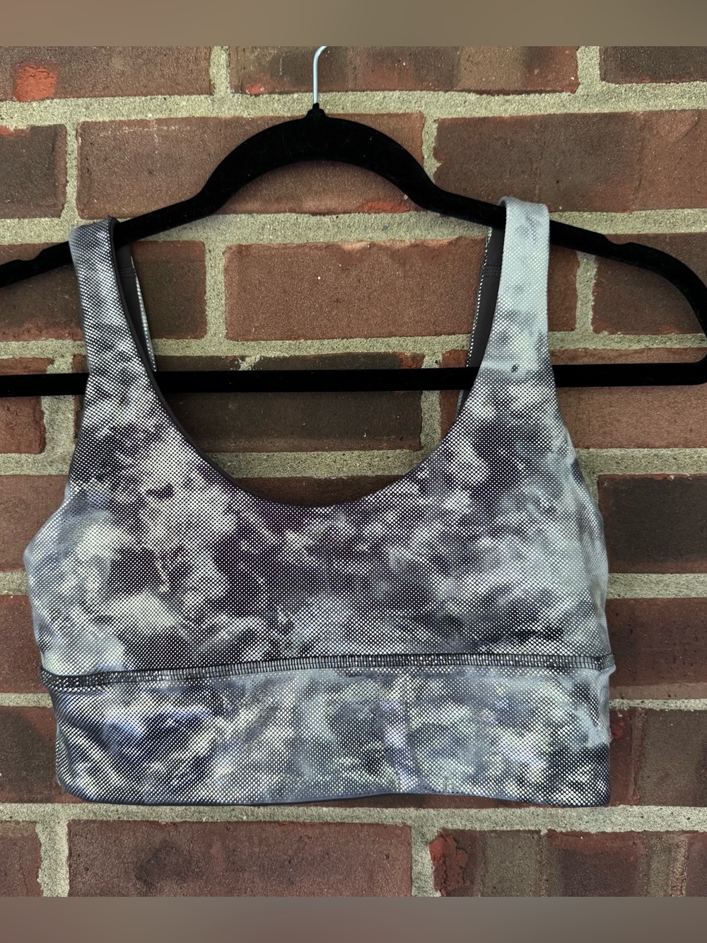 Lululemon Sports Bra Size 6 Gray Black Marble Print Medium Support Yoga Gym